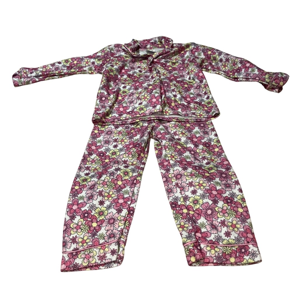 Mon Petit Pajamas Girls 4T Floral Print Button Down Sleepwear Set